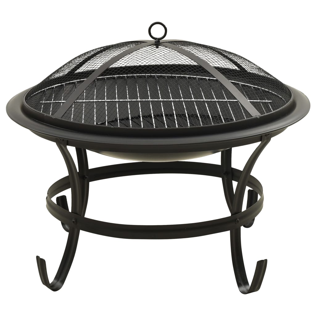 2-in-1 Fire Pit and BBQ with Poker 56x56x49 cm Steel