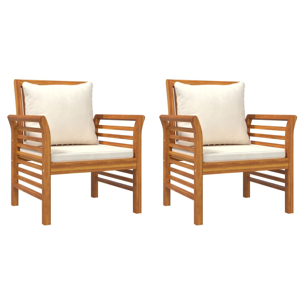 Sofa Chairs with Cream White Cushions 2 pcs Solid Wood Acacia