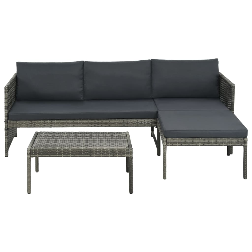 3 Piece Garden Lounge Set with Cushions Poly Rattan Grey