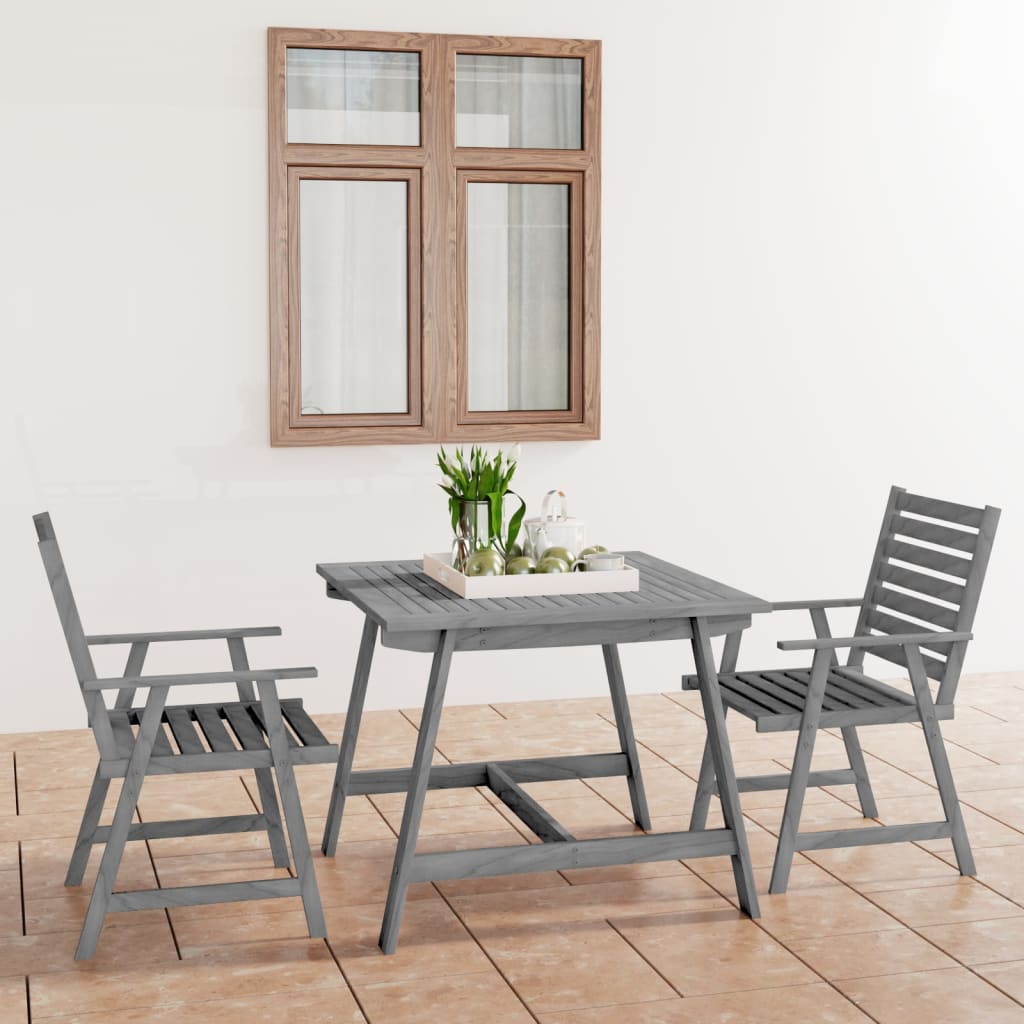 3 Piece Garden Dining Set Grey Solid Acacia Wood