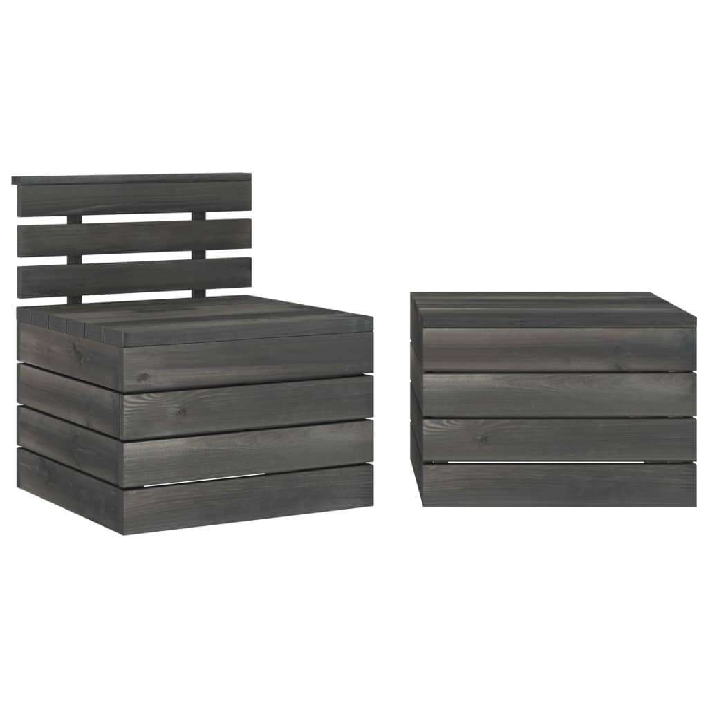 2 Piece Garden Pallet Lounge Set Solid Pinewood Dark Grey