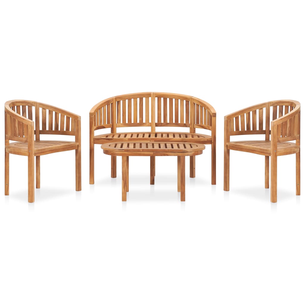 4 Piece Banana Garden Lounge Set Solid Teak Wood