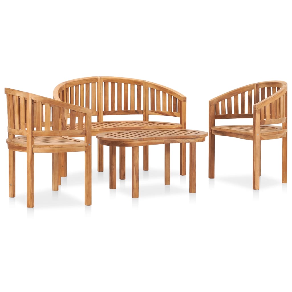 4 Piece Banana Garden Lounge Set Solid Teak Wood