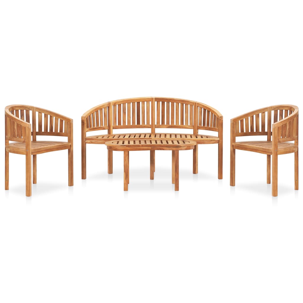 4 Piece Banana Garden Lounge Set Solid Teak Wood