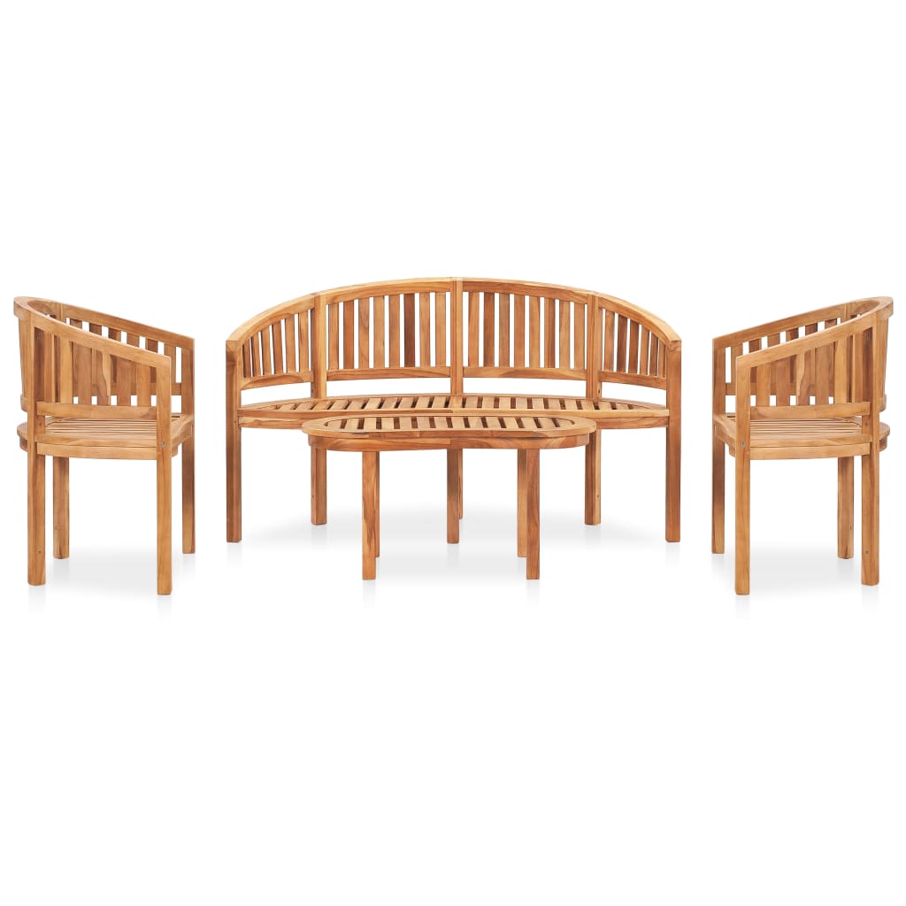 4 Piece Banana Garden Lounge Set Solid Teak Wood