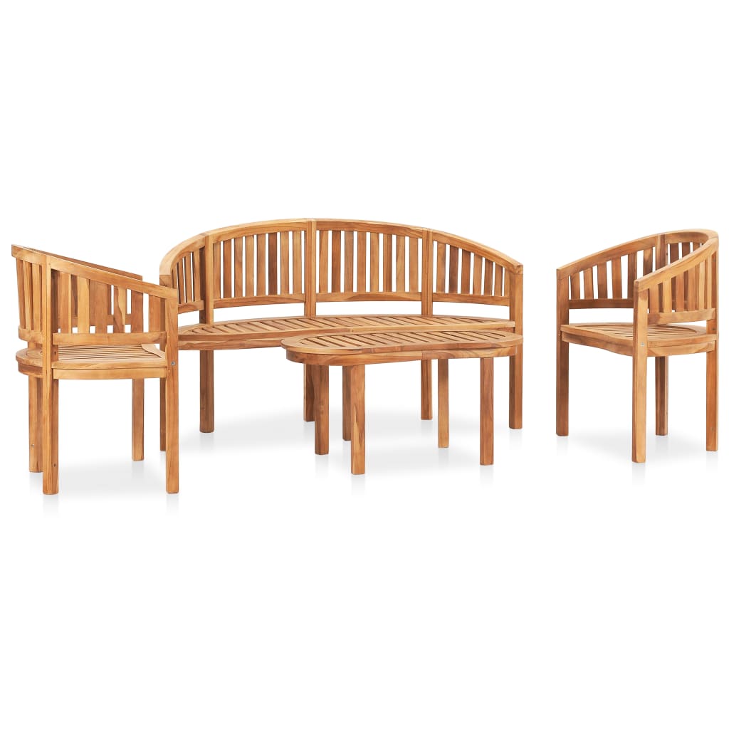 4 Piece Banana Garden Lounge Set Solid Teak Wood