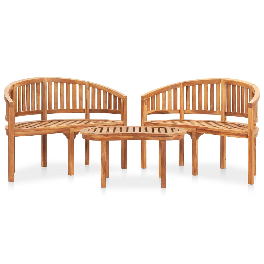 3 Piece Banana Garden Lounge Set Solid Teak Wood