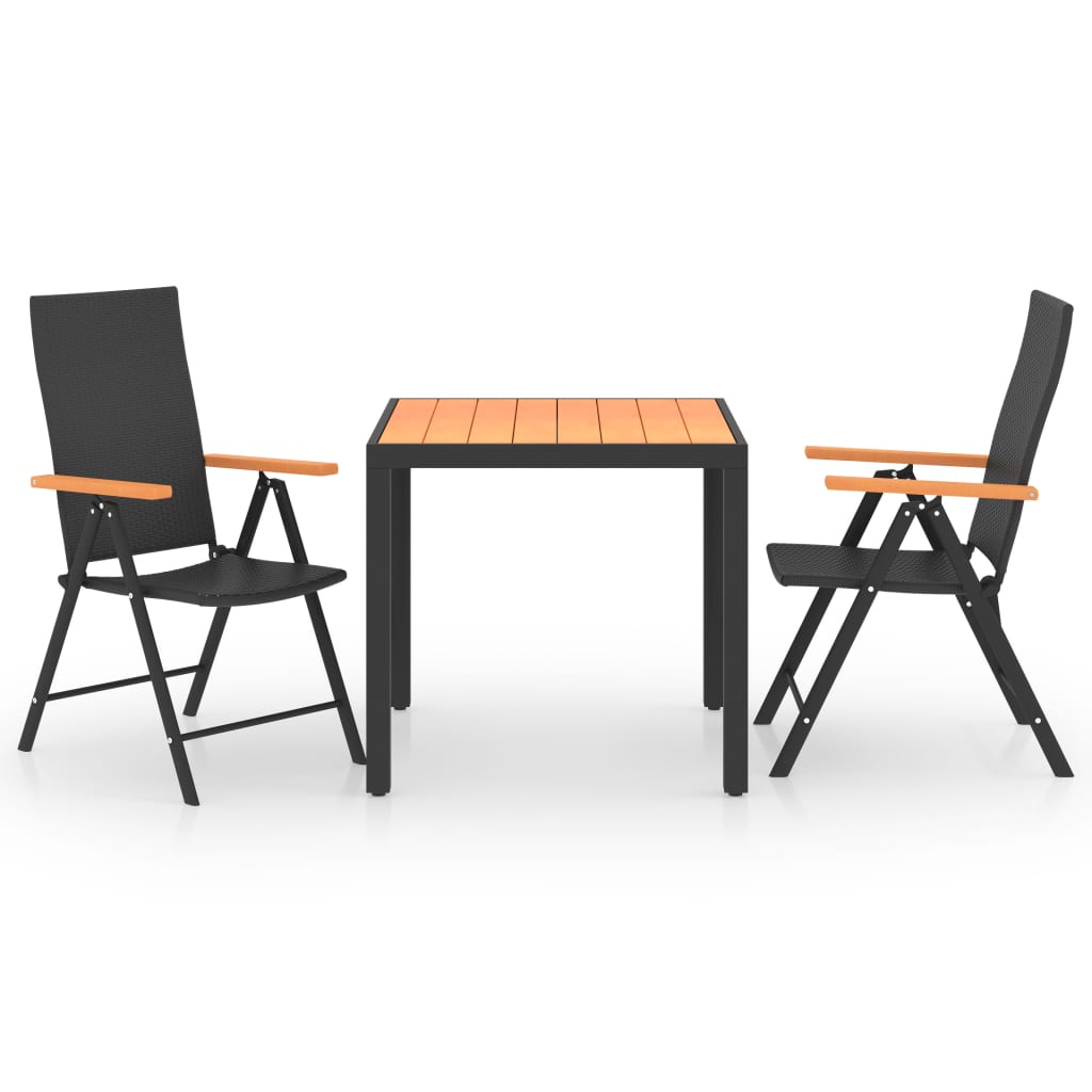 3 Piece Garden Dining Set Black and Brown