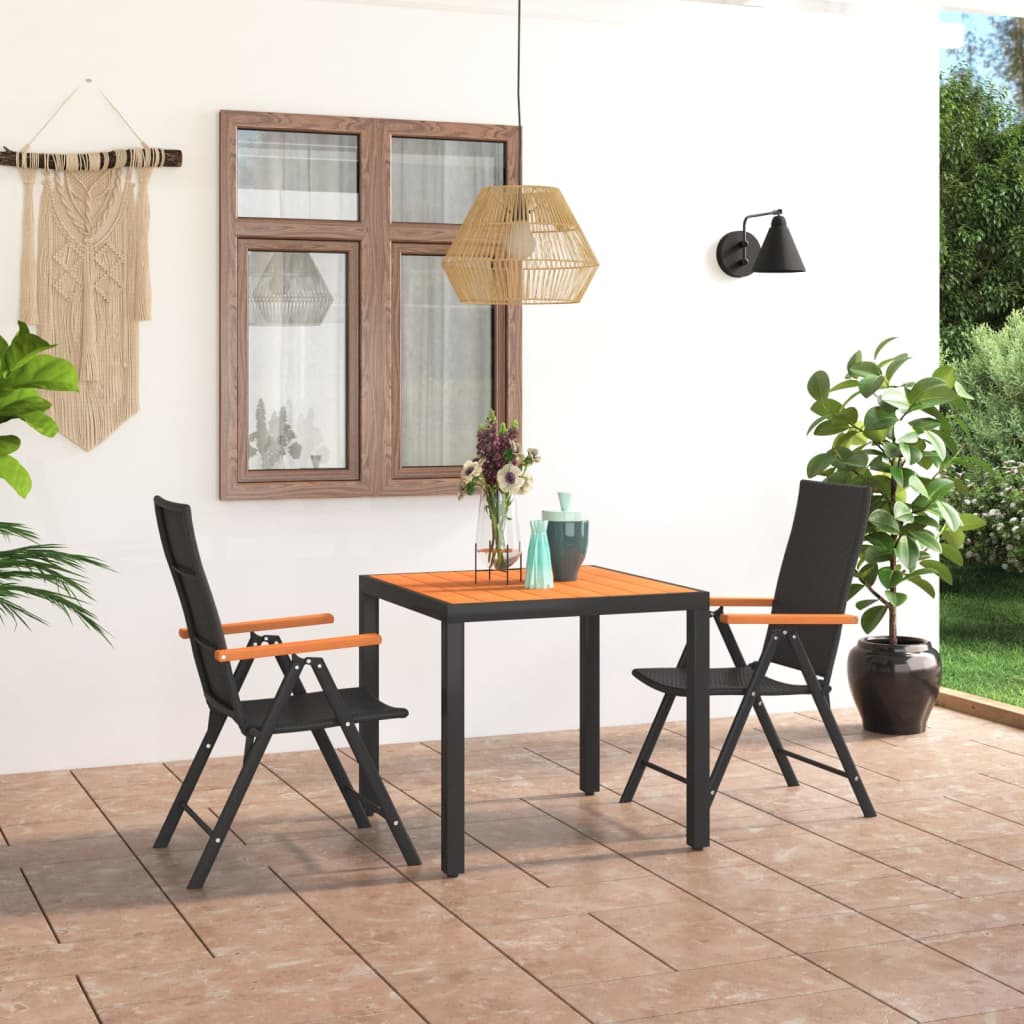 3 Piece Garden Dining Set Black and Brown