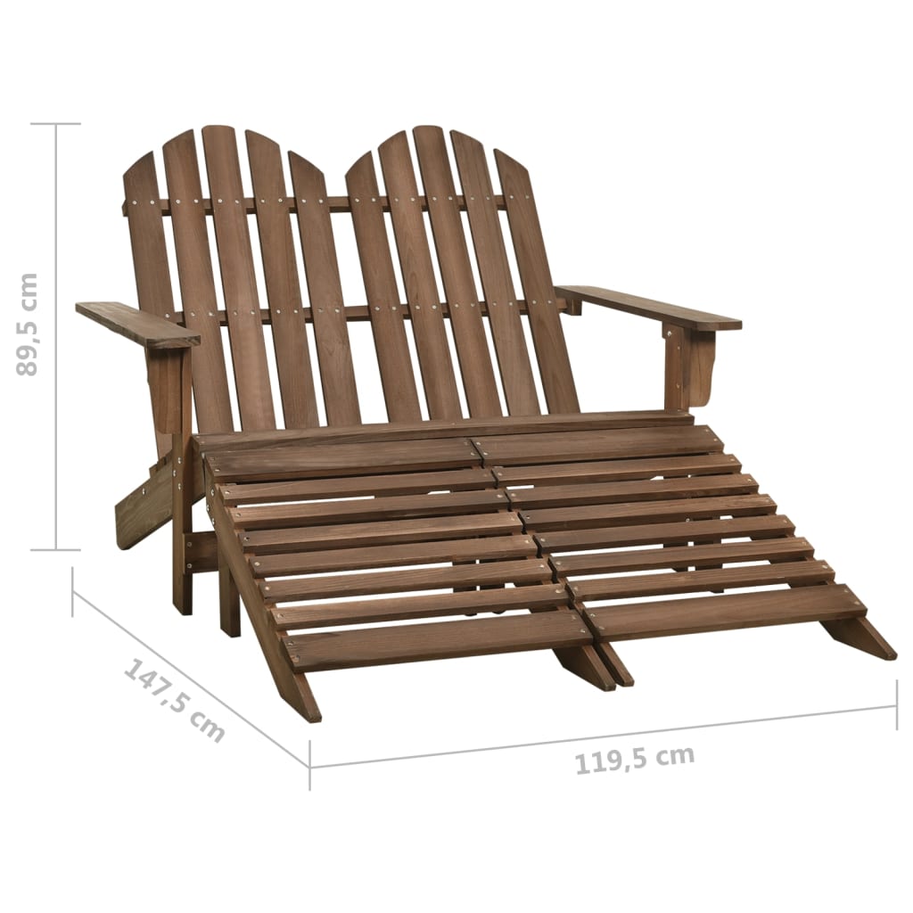 2-Seater Garden Adirondack Chair&Ottoman Fir Wood Brown