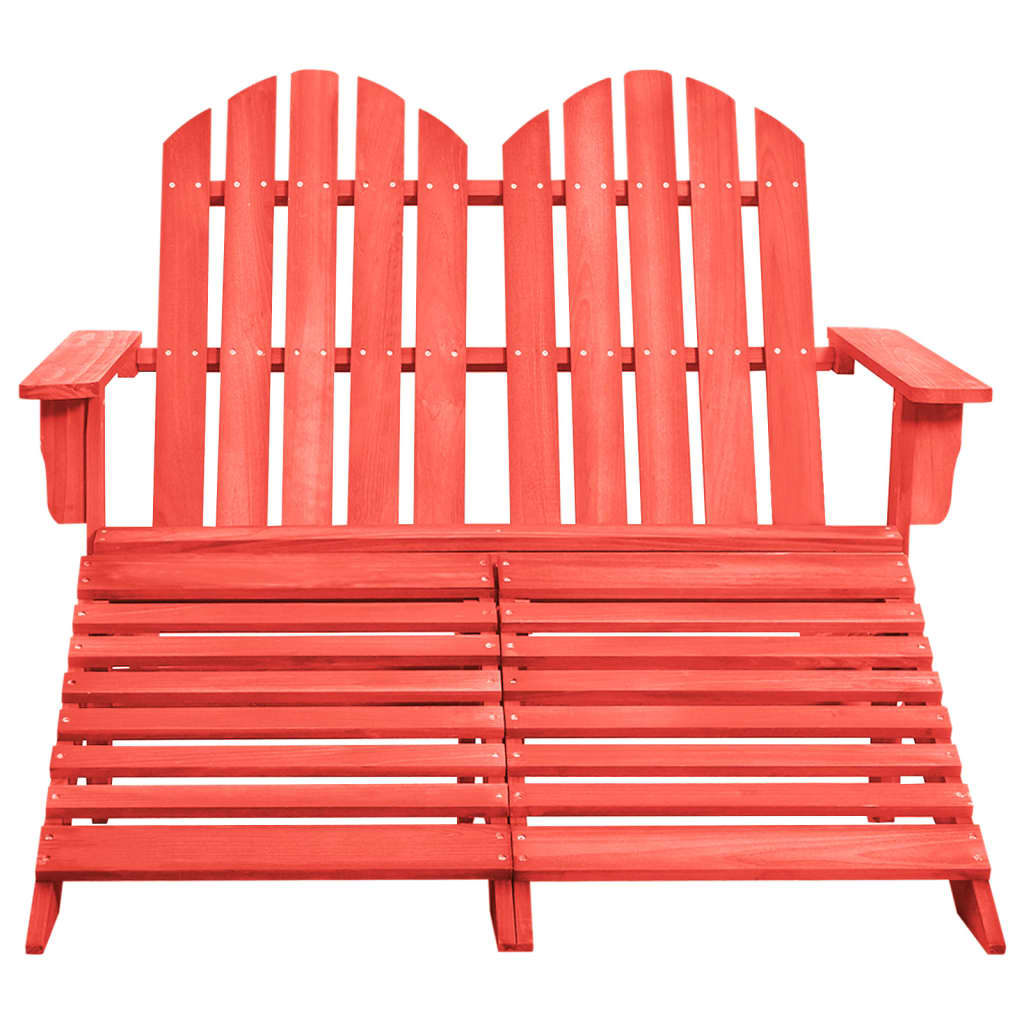 2-Seater Garden Adirondack Chair&Ottoman Fir Wood Red