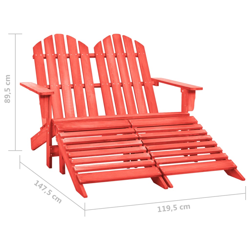 2-Seater Garden Adirondack Chair&Ottoman Fir Wood Red