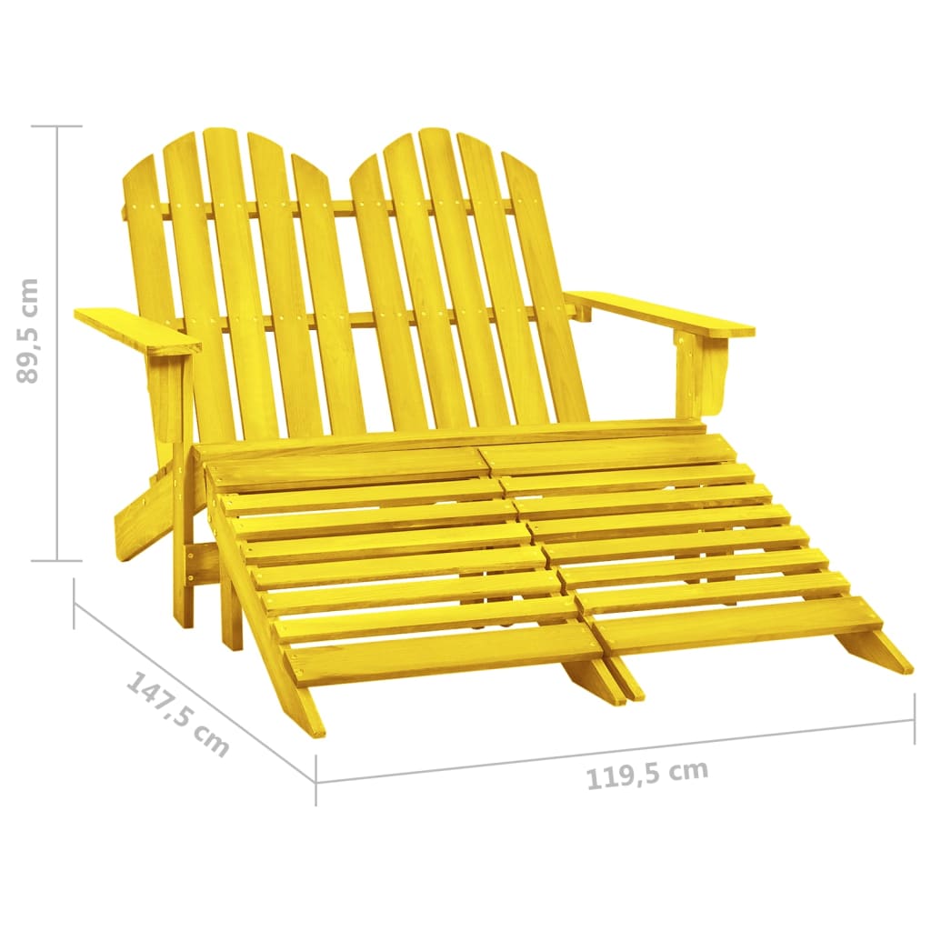 2-Seater Garden Adirondack Chair&Ottoman Fir Wood Yellow