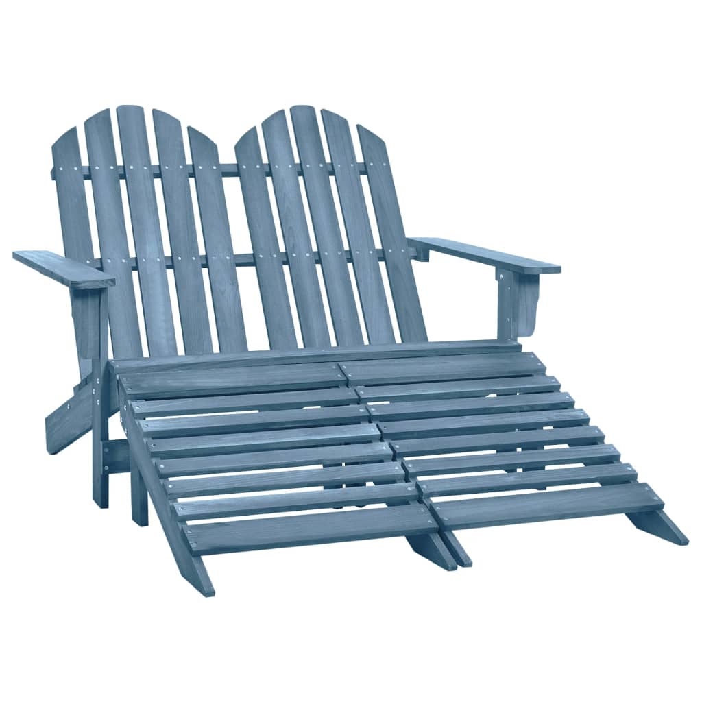 2-Seater Garden Adirondack Chair&Ottoman Fir Wood Blue