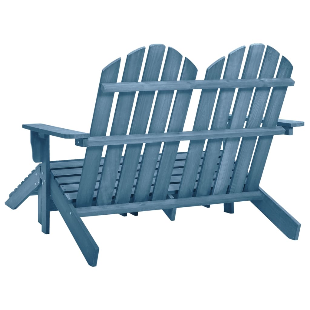 2-Seater Garden Adirondack Chair&Ottoman Fir Wood Blue