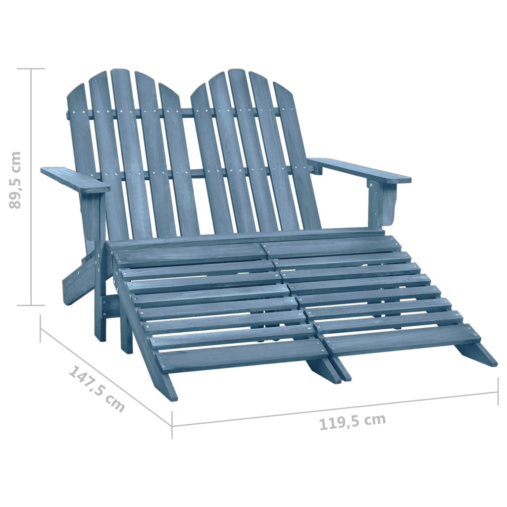 2-Seater Garden Adirondack Chair&Ottoman Fir Wood Blue