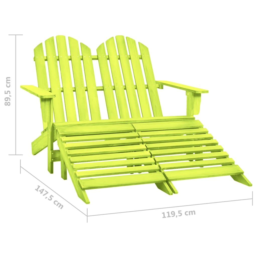 2-Seater Garden Adirondack Chair&Ottoman Fir Wood Green