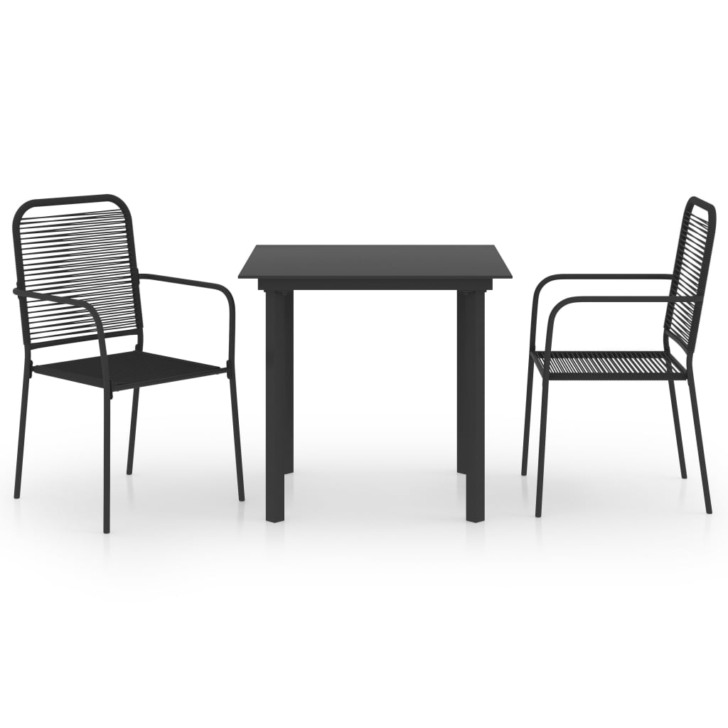 3 Piece Garden Dining Set Black Glass and Steel