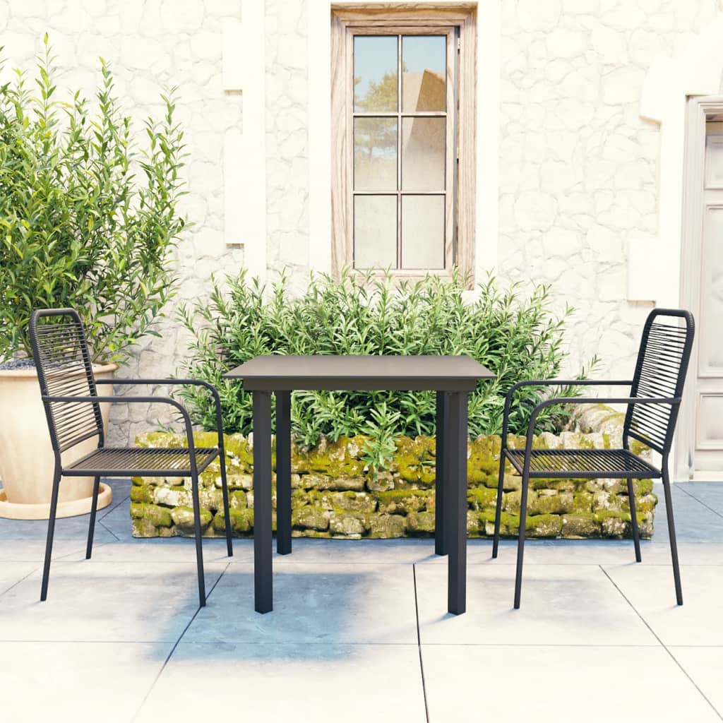 3 Piece Garden Dining Set Black Glass and Steel