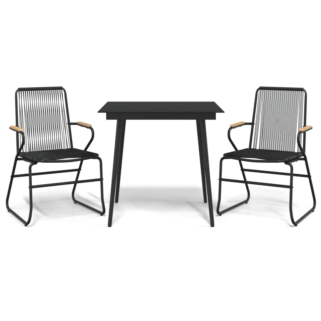 3 Piece Garden Dining Set Black PVC Rattan