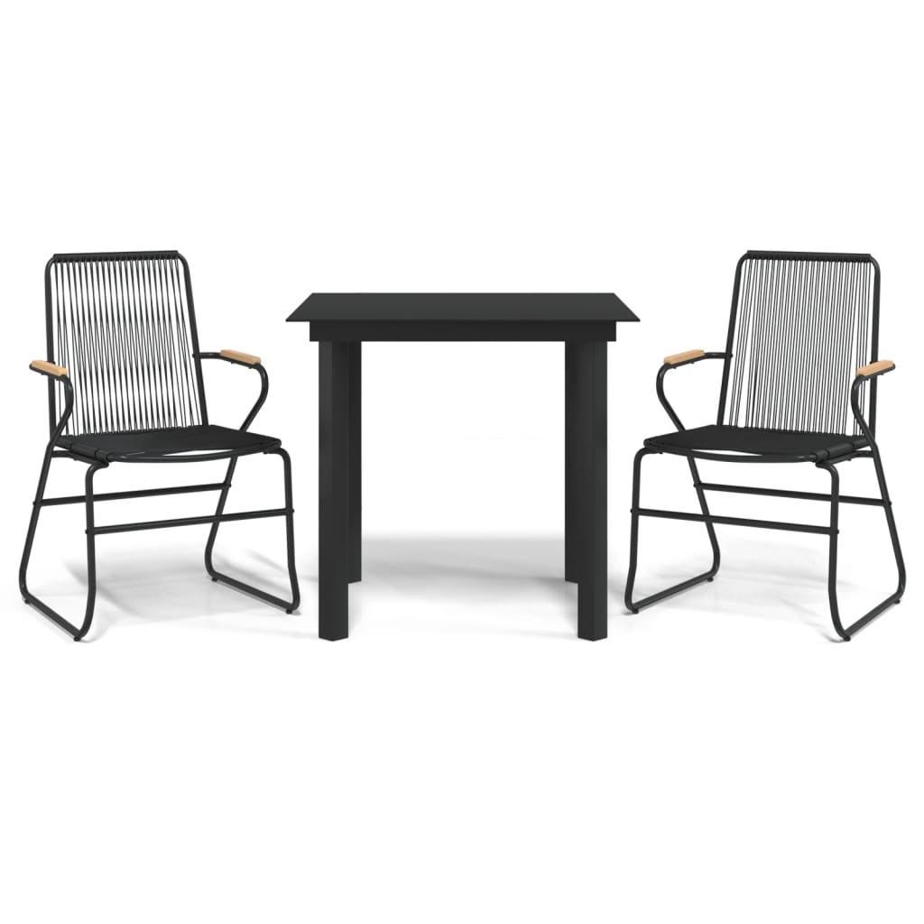 3 Piece Garden Dining Set Black PVC Rattan