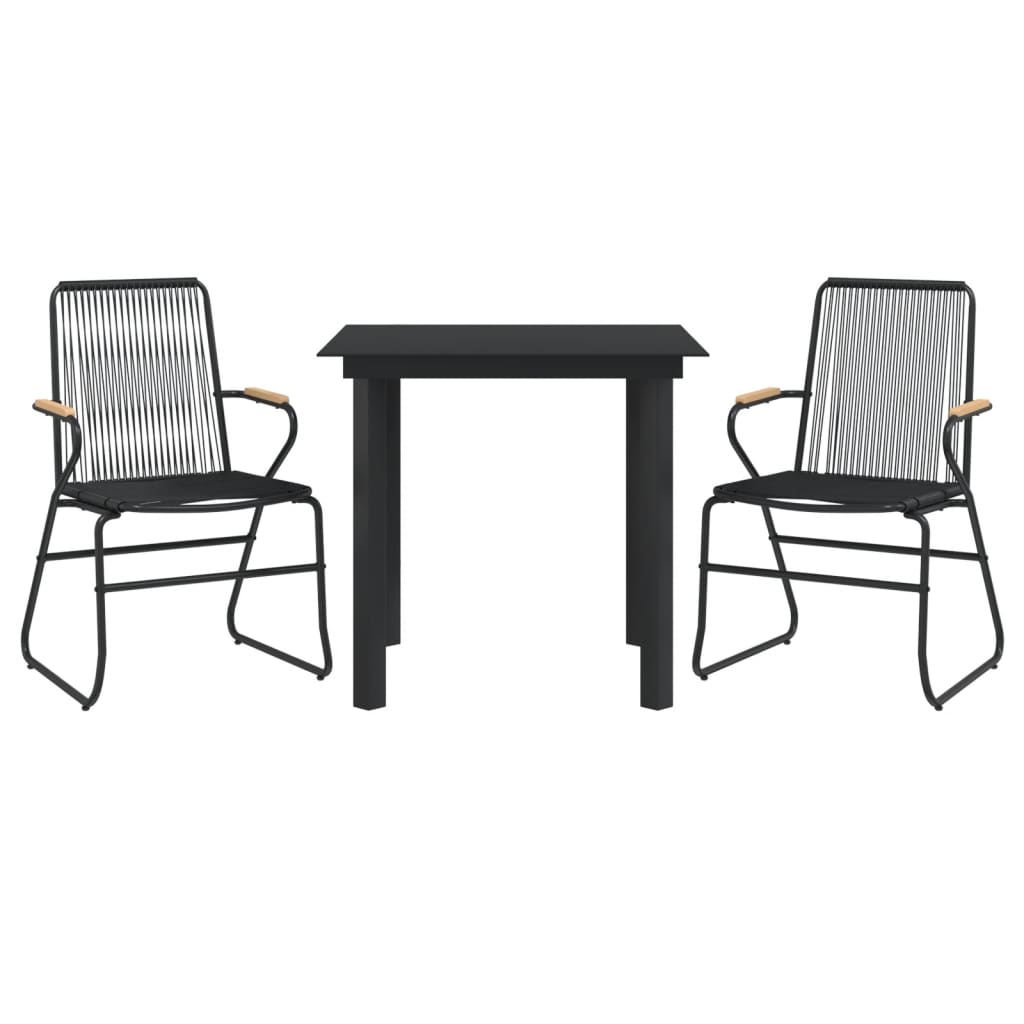 3 Piece Garden Dining Set Black PVC Rattan