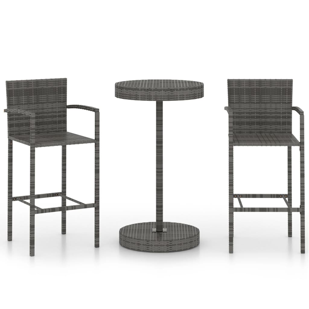 3 Piece Garden Bar Set Poly Rattan Grey