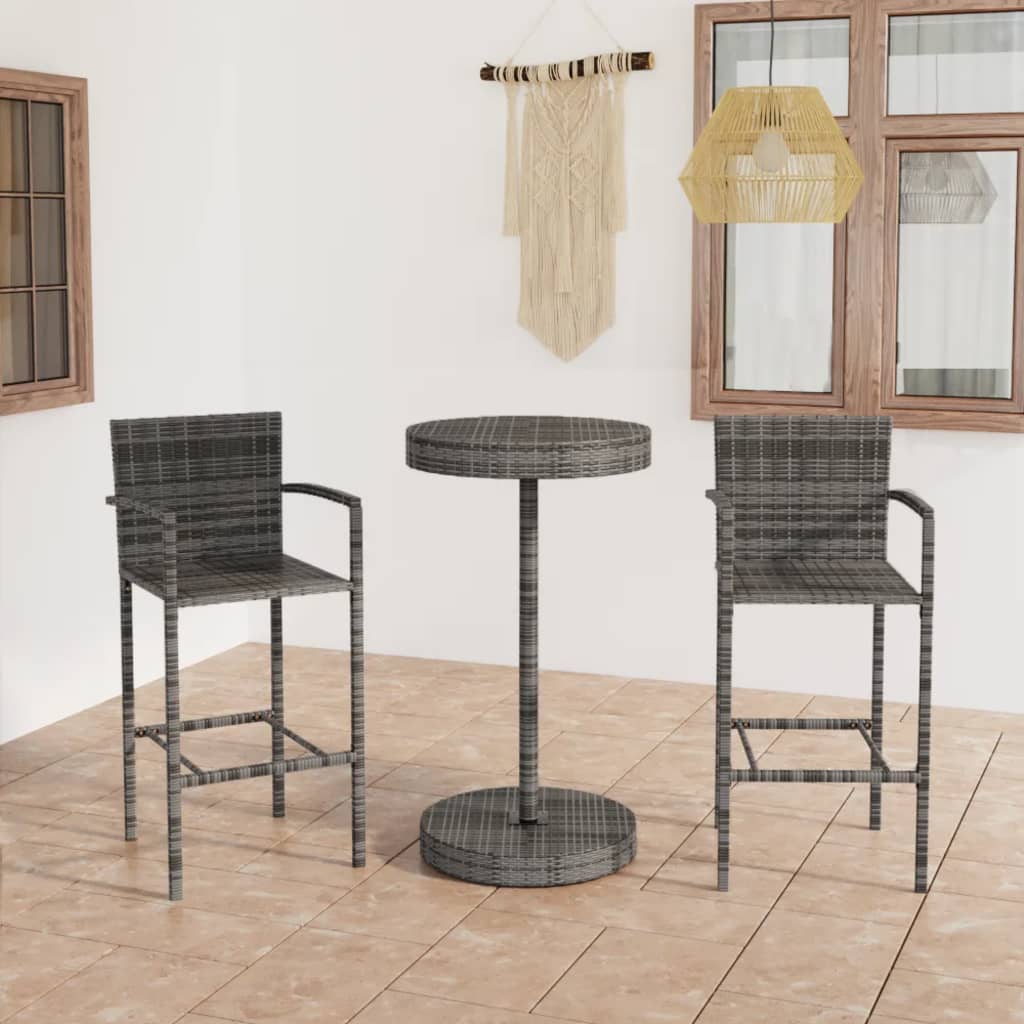 3 Piece Garden Bar Set Poly Rattan Grey