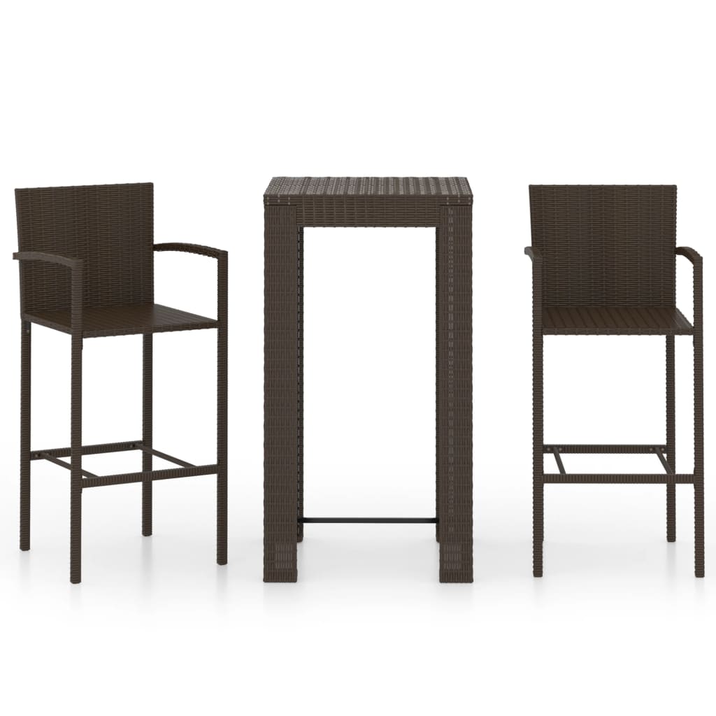 3 Piece Outdoor Bar Set with Armrest Poly Rattan Brown