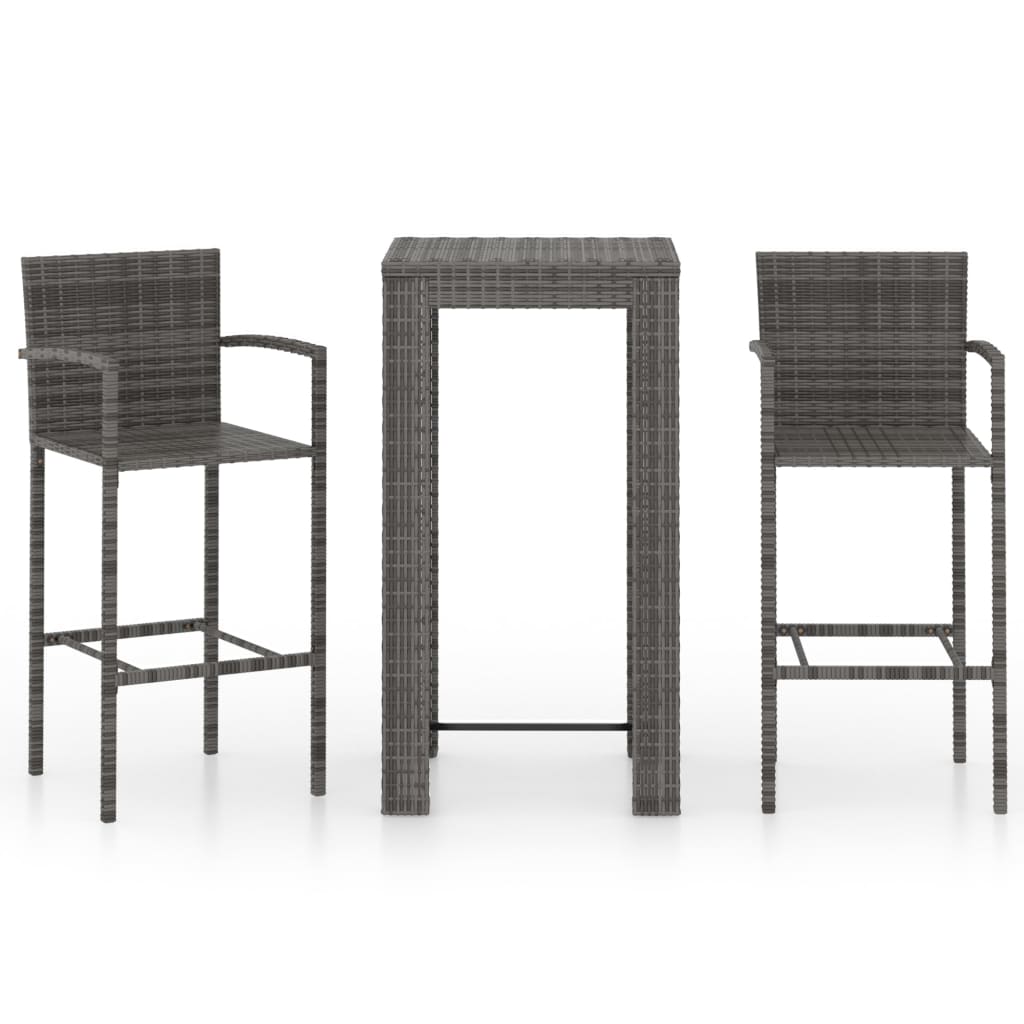 3 Piece Outdoor Bar Set with Armrest Poly Rattan Grey