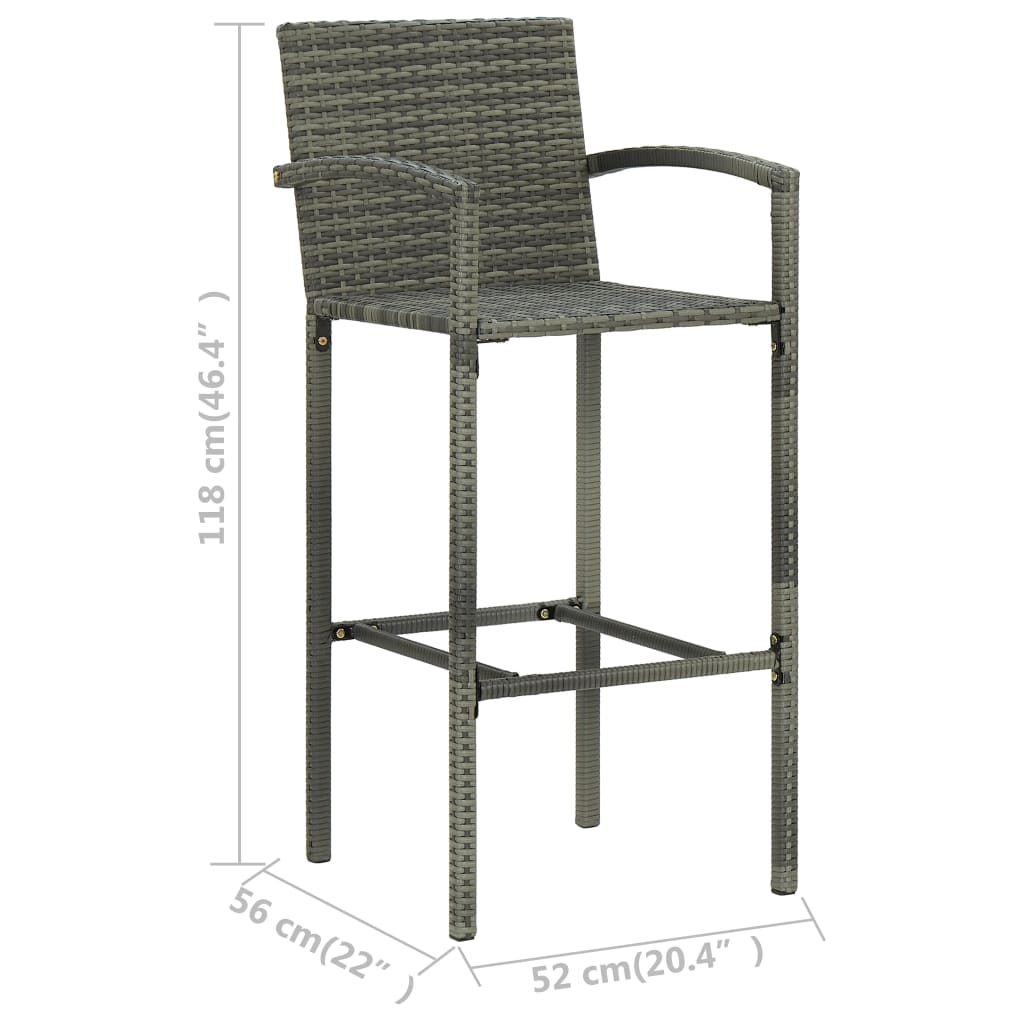 3 Piece Outdoor Bar Set with Armrest Poly Rattan Grey