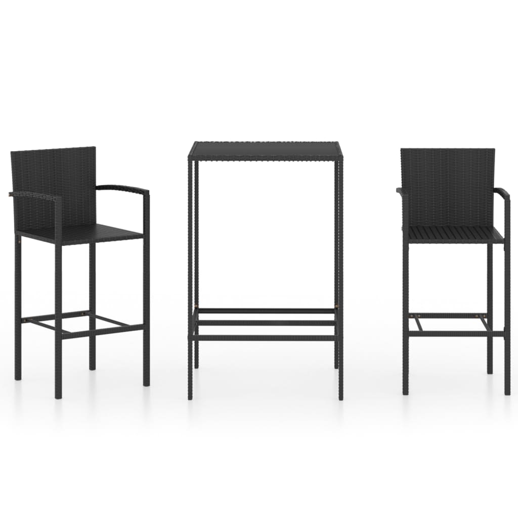 3 Piece Garden Bar Set Poly Rattan Black