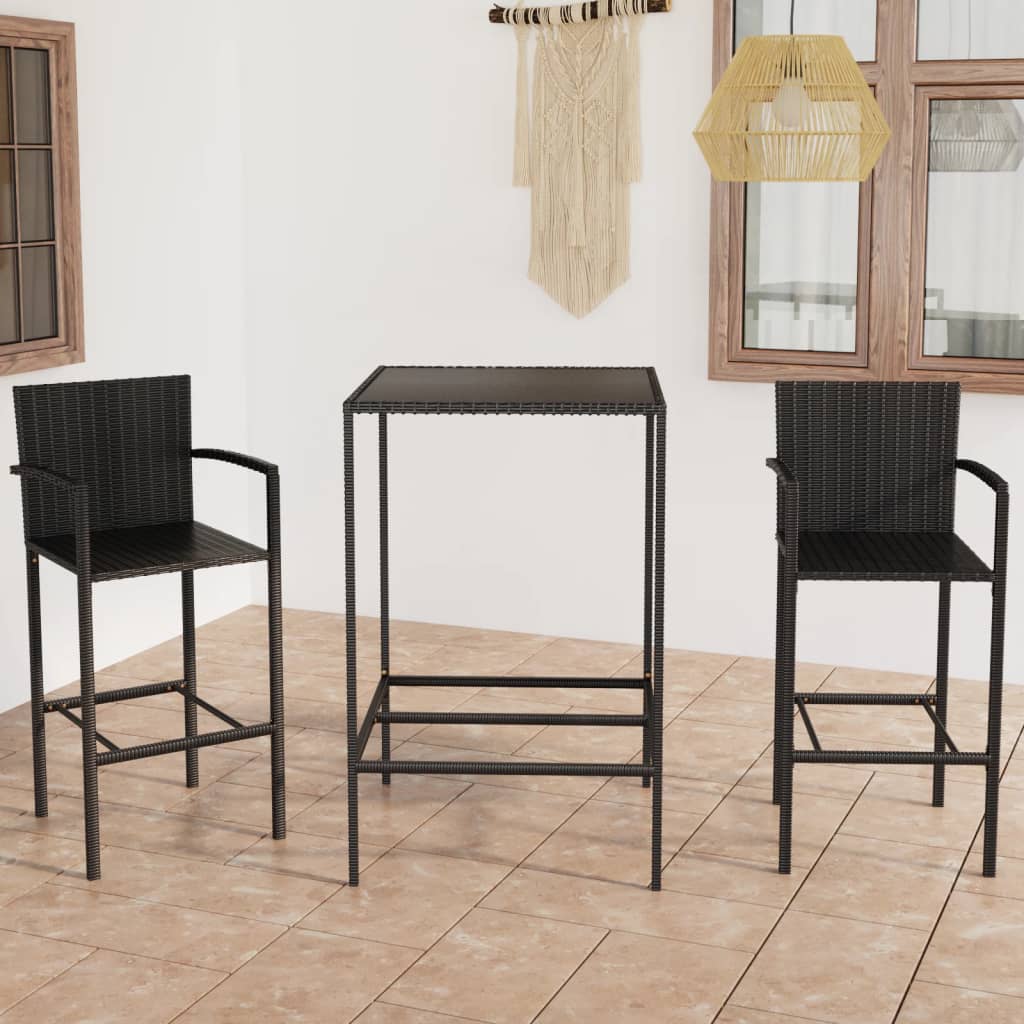 3 Piece Garden Bar Set Poly Rattan Black