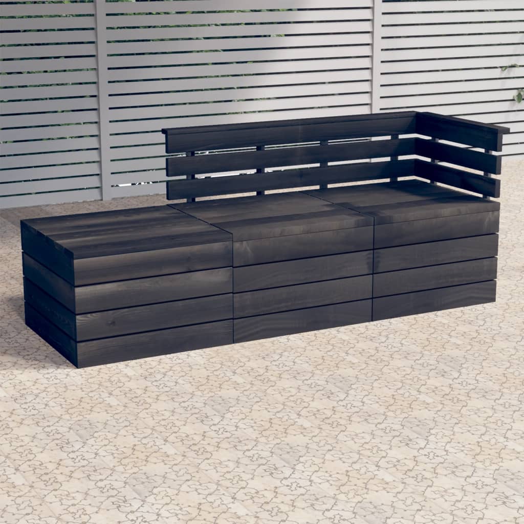 3 Piece Garden Pallet Lounge Set Solid Pinewood Dark Grey