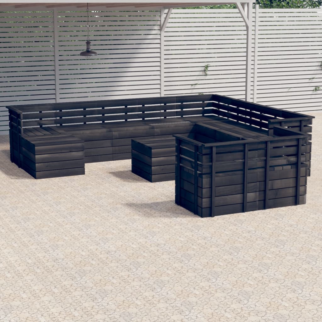 10 Piece Garden Pallet Lounge Set Solid Pinewood Dark Grey