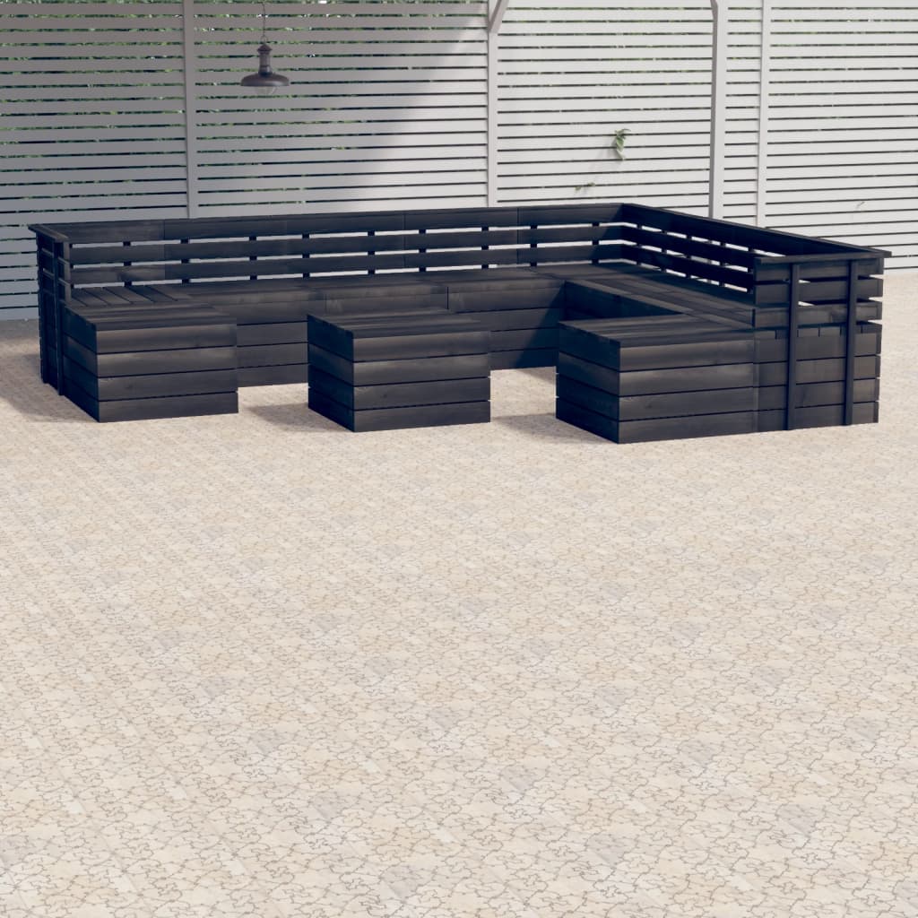 11 Piece Garden Pallet Lounge Set Solid Pinewood Dark Grey