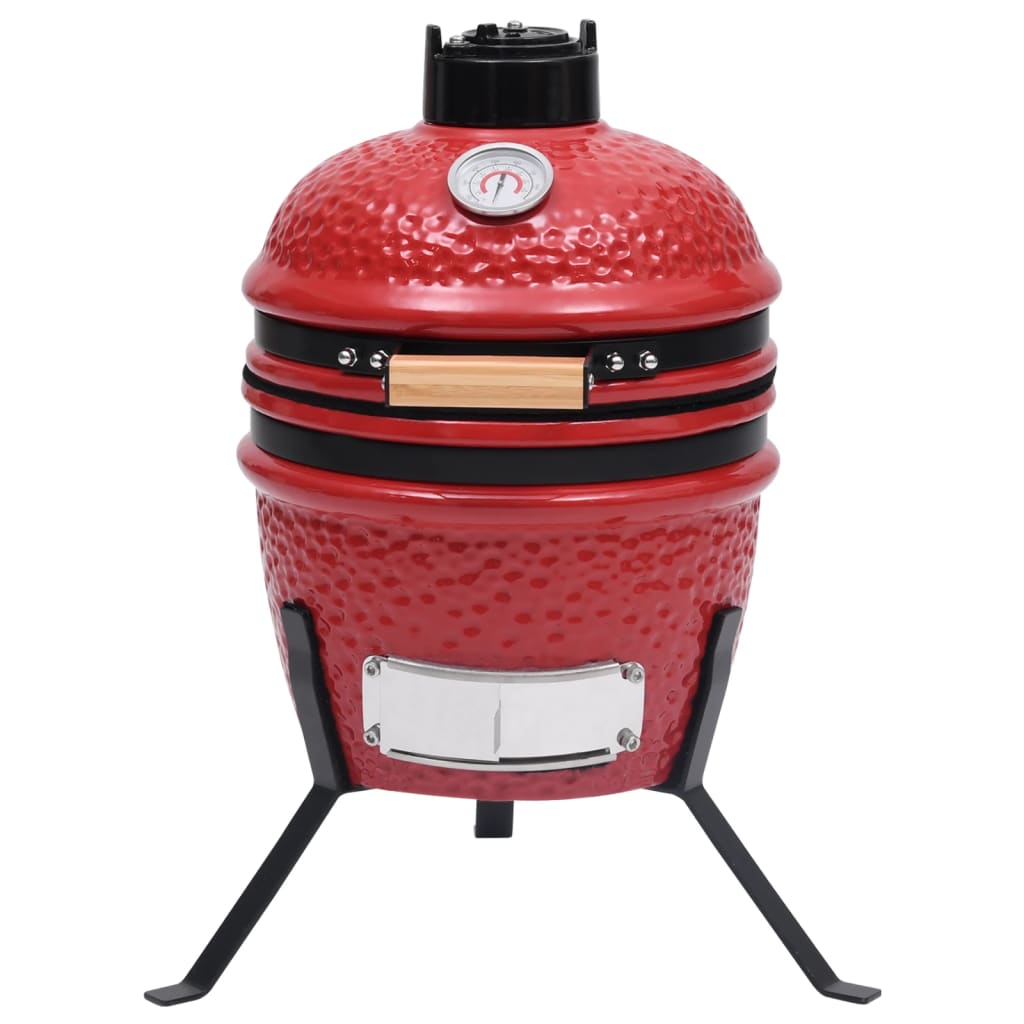 2-in-1 Kamado Barbecue Grill Smoker Ceramic 56 cm Red