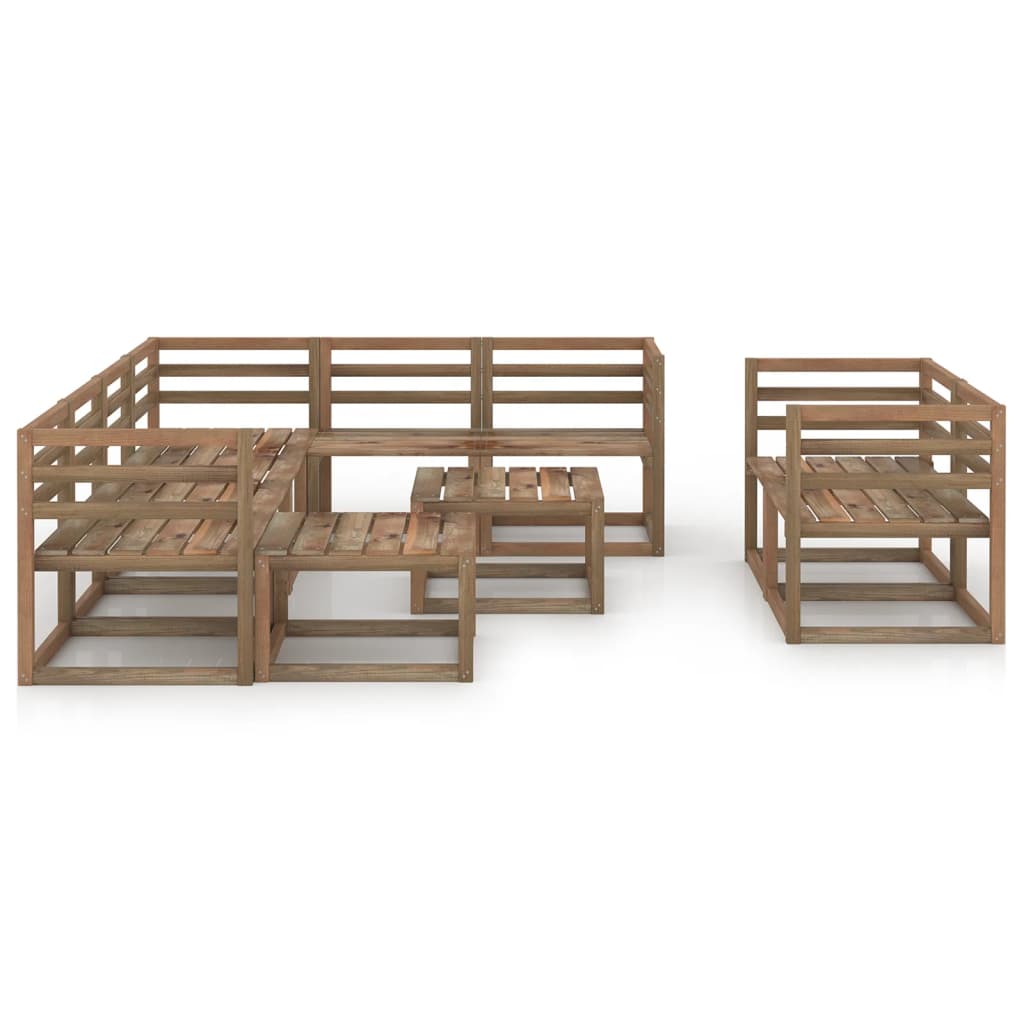 10 Piece Garden Lounge Set Brown Impregnated Pinewood