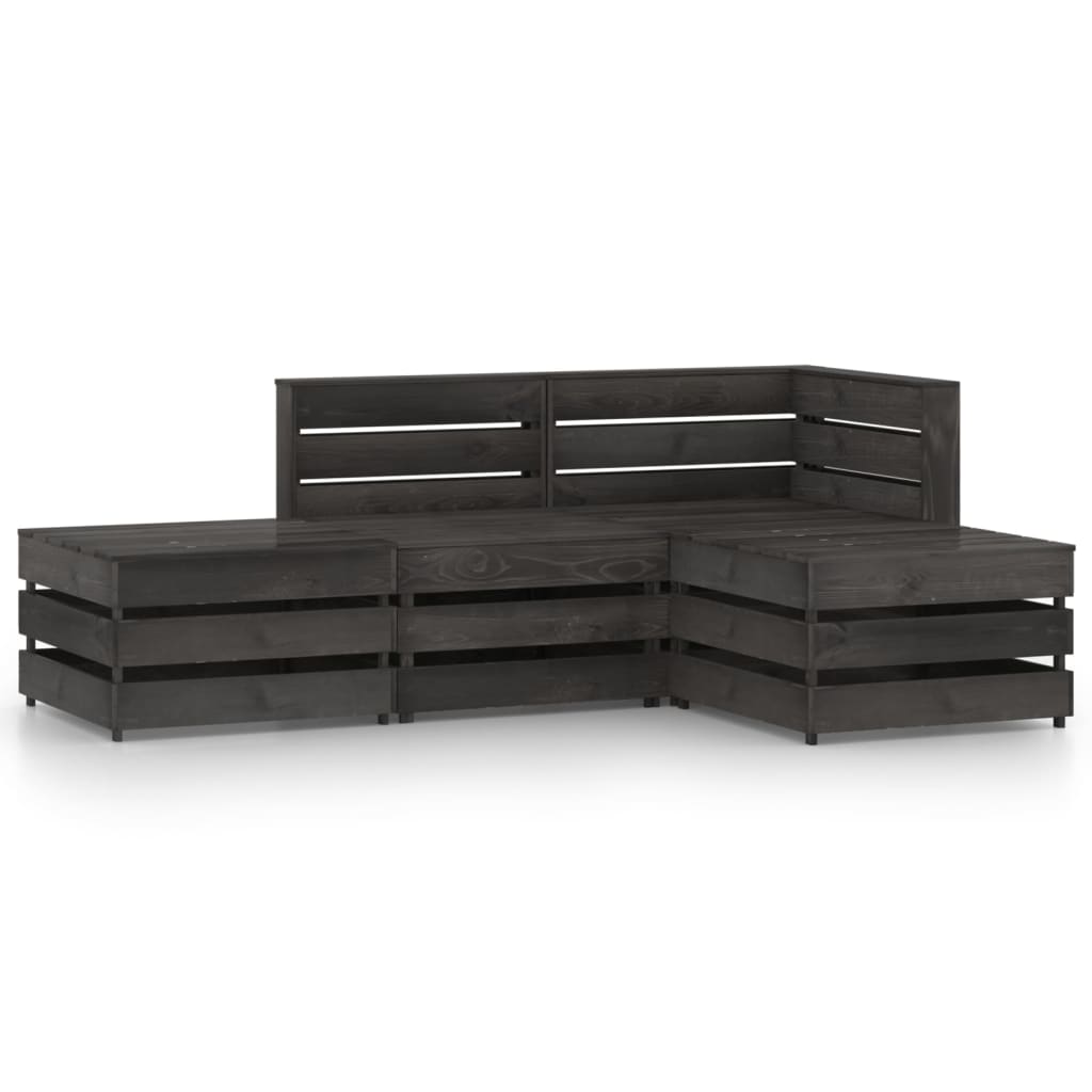 4 Piece Garden Lounge Set Grey Impregnated Pinewood