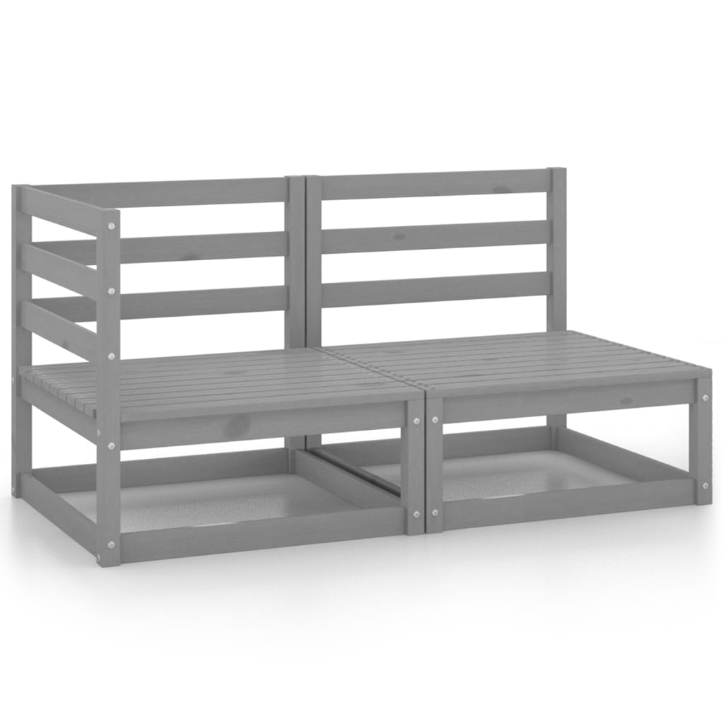 2 Piece Garden Lounge Set Grey Solid Pinewood