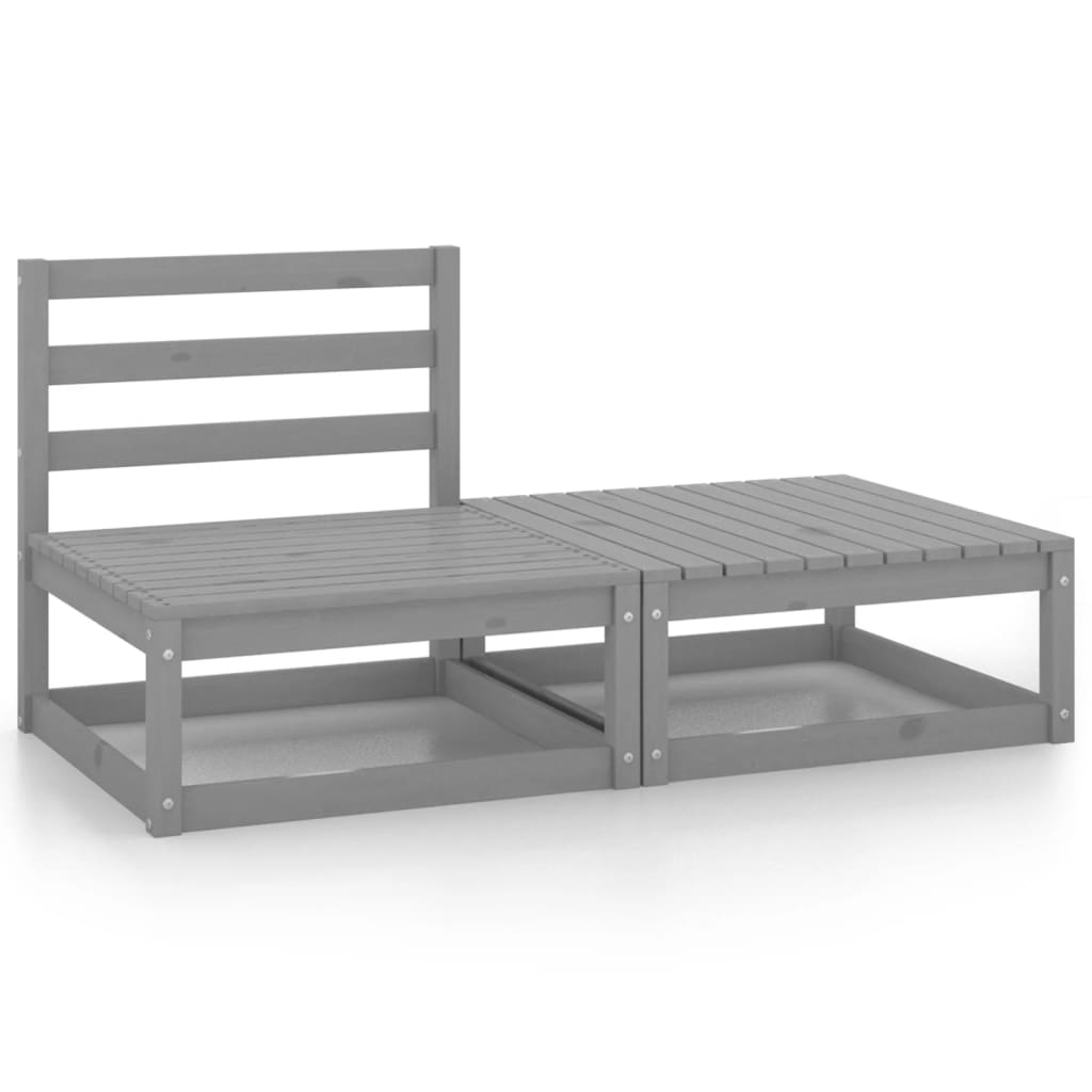 2 Piece Garden Lounge Set Grey Solid Pinewood