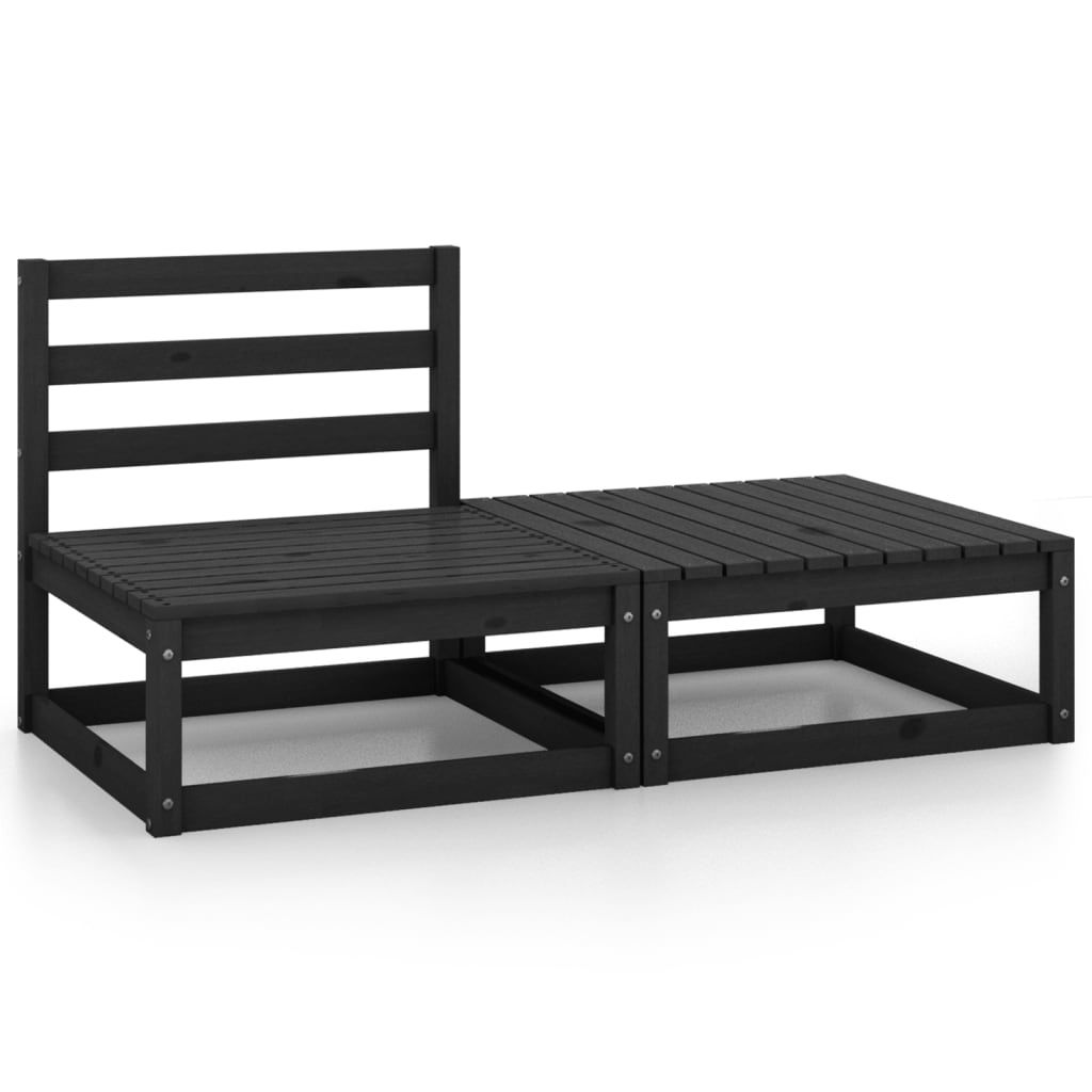 2 Piece Garden Lounge Set Black Solid Pinewood