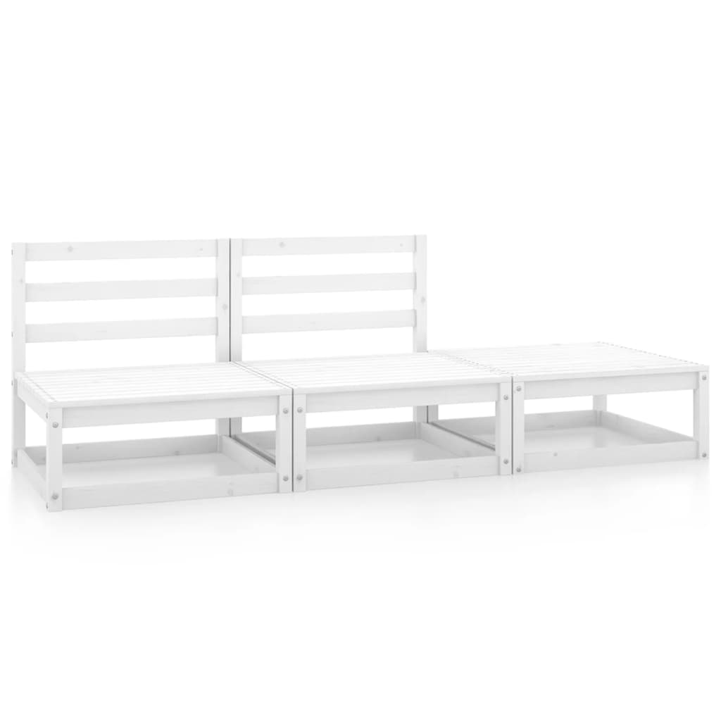 3 Piece Garden Lounge Set White Solid Pinewood