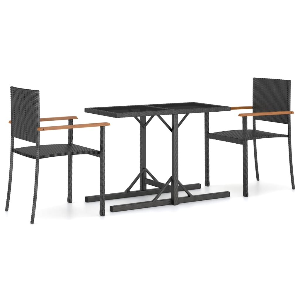 3 Piece Garden Dining Set Black