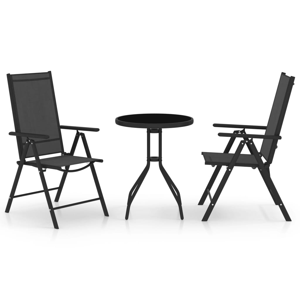 3 Piece Bistro Set Aluminium and Textilene Black