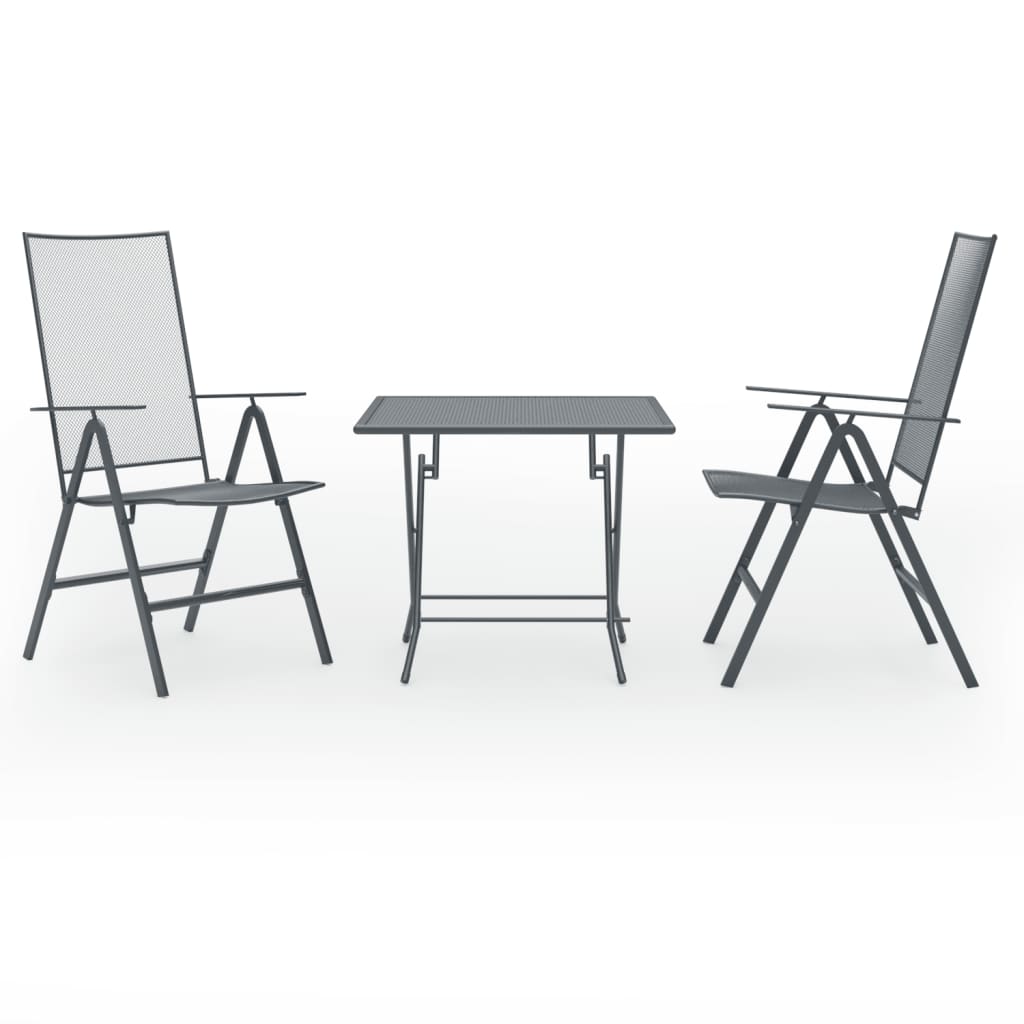 3 Piece Garden Dining Set Steel Anthracite