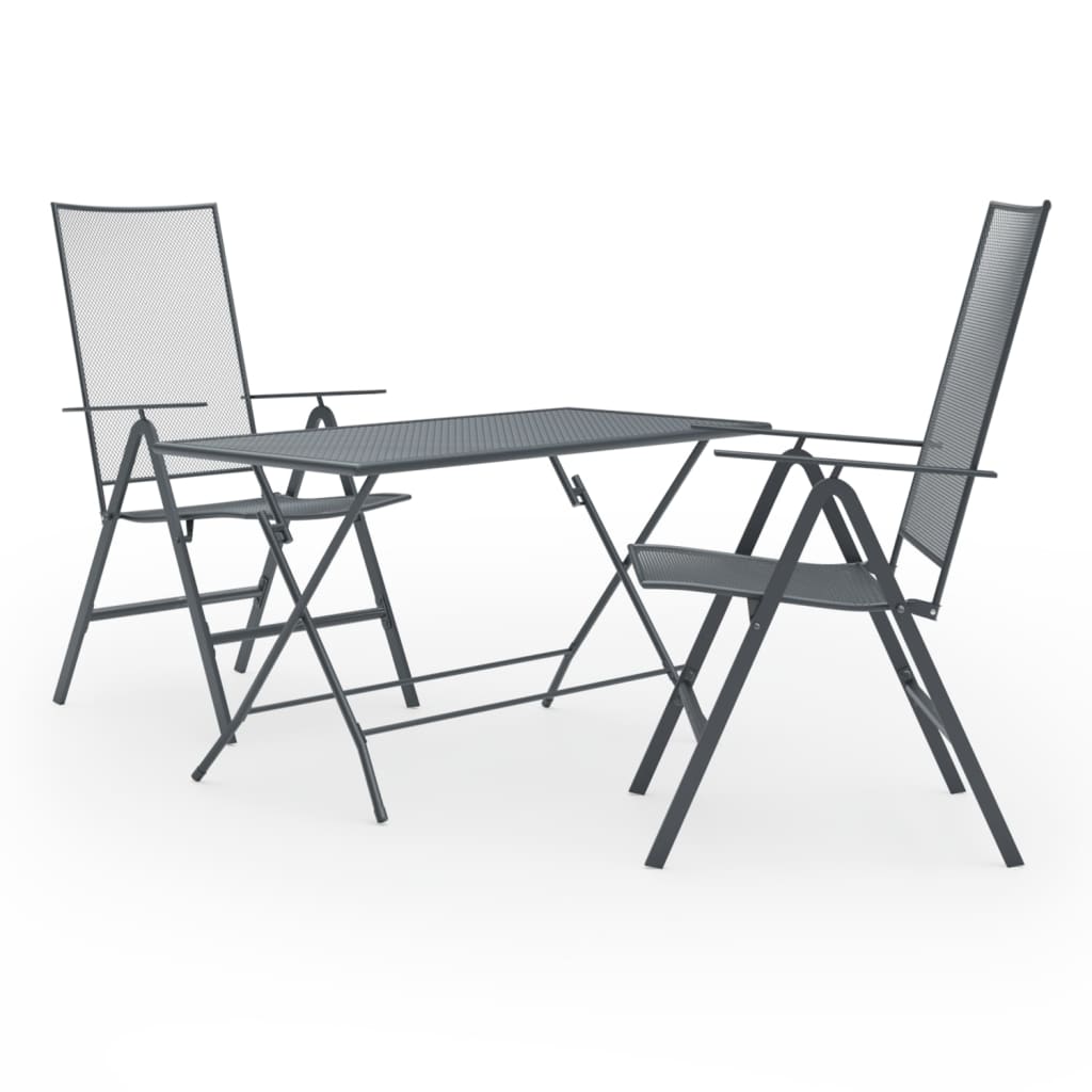 3 Piece Garden Dining Set Steel Anthracite