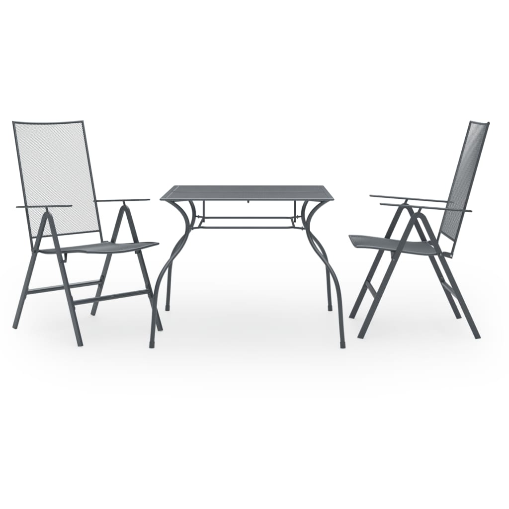 3 Piece Garden Dining Set Steel Anthracite