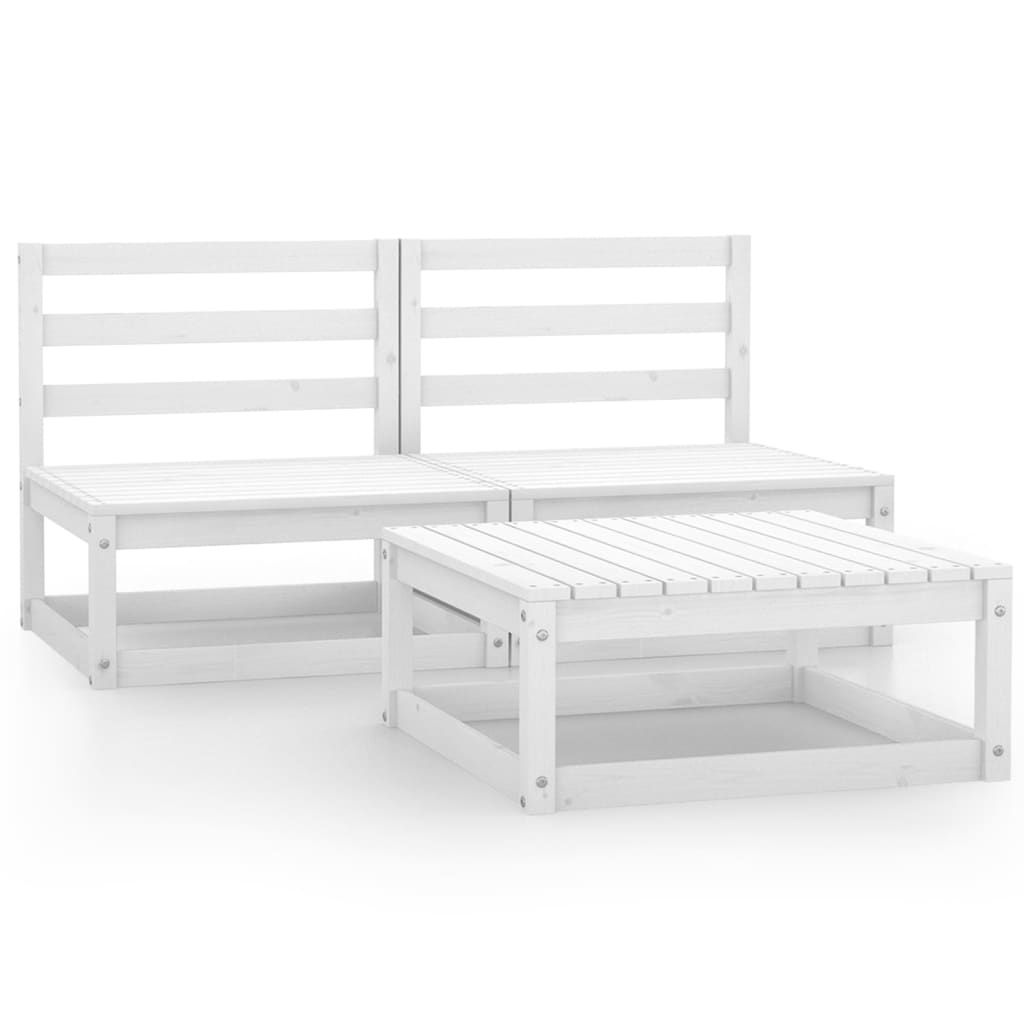 3 Piece Garden Lounge Set White Solid Pinewood