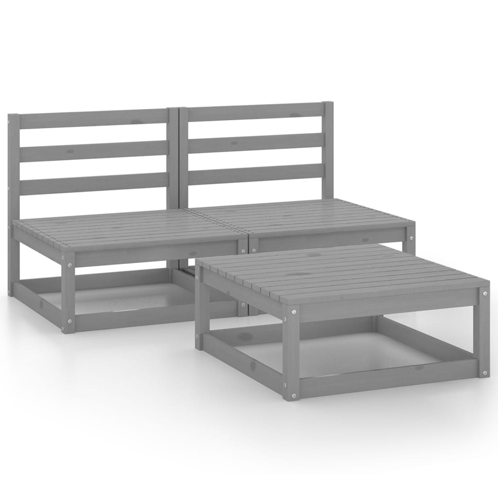 3 Piece Garden Lounge Set Grey Solid Pinewood